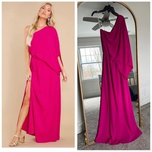 Red Dress Boutique - Fuchsia one shoulder maxi dress. Size Small